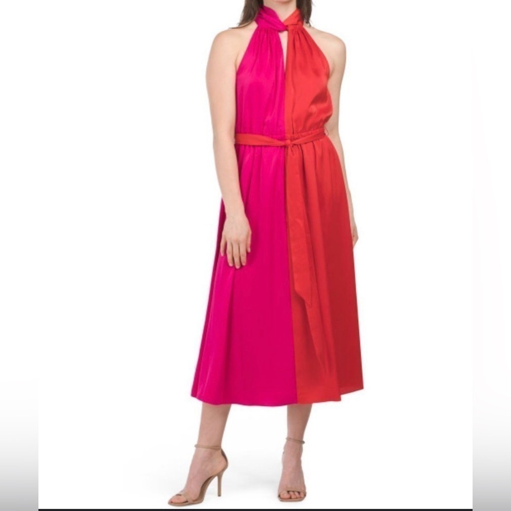 NWT Anne Klein Twist Neck Color Block Poppy Midi Dress Size 2 - Picture 10 of 10